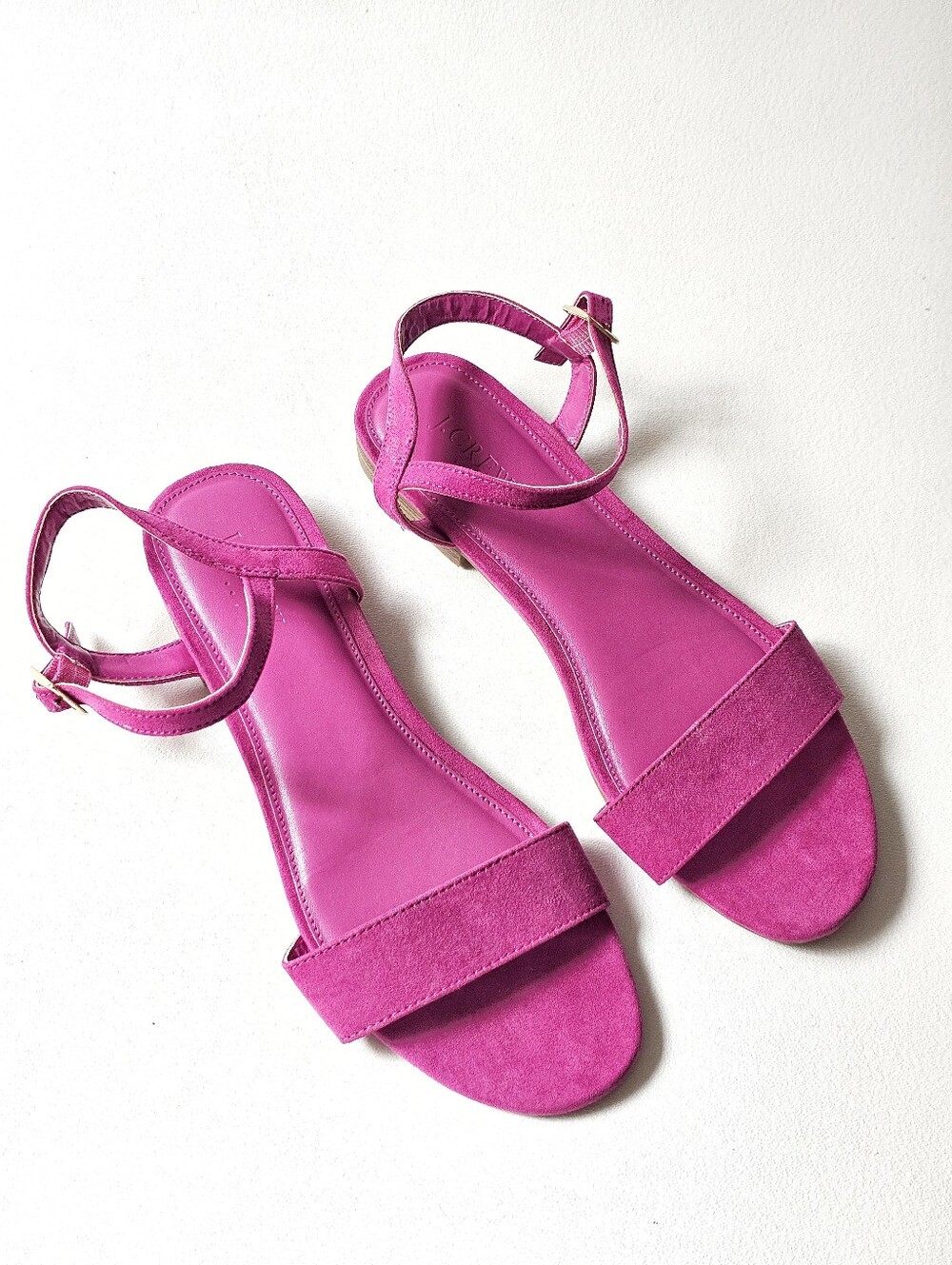J.Crew Pink Suede Flat Sandals Ankle Strap Women's Size 9